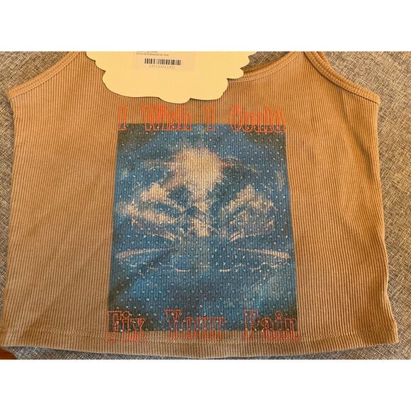 BOYS LIE FROM REVOLVE "FIX YOUR PAIN" RHINESTONE TANK LIGHT BROWN XS/S $65 MSRP - Picture 3 of 7